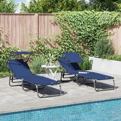 Sammenfoldelige Lounger 2 stk med Parasoll Blå 600D Oxford Stof