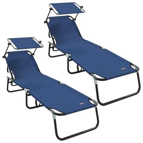 Sammenfoldelige Lounger 2 stk med Parasoll Blå 600D Oxford Stof