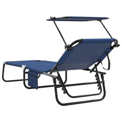 Sammenfoldelige Lounger 2 stk med Parasoll Blå 600D Oxford Stof