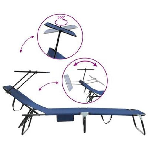 Sammenfoldelige Lounger 2 stk med Parasoll Blå 600D Oxford Stof
