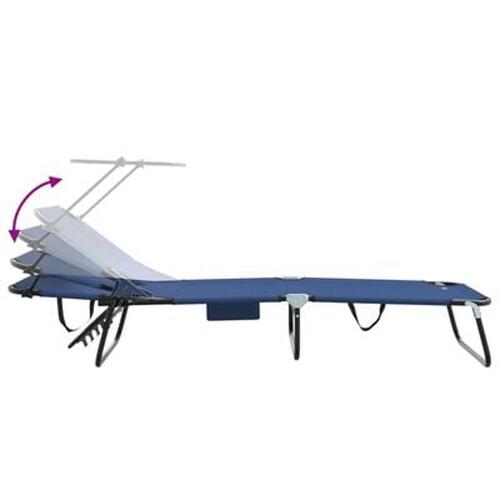 Sammenfoldelige Lounger 2 stk med Parasoll Blå 600D Oxford Stof