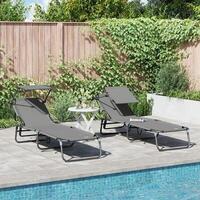 Foldbare solsenge 2 stk med canopy Grå 600D Oxford stof
