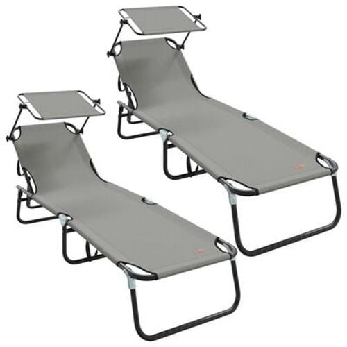 Foldbare solsenge 2 stk med canopy Grå 600D Oxford stof