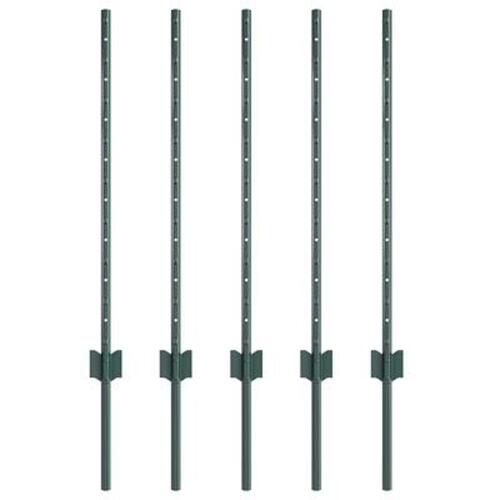 Hegnsstolper 5 stk U-kanal Grøn 80 cm Stål