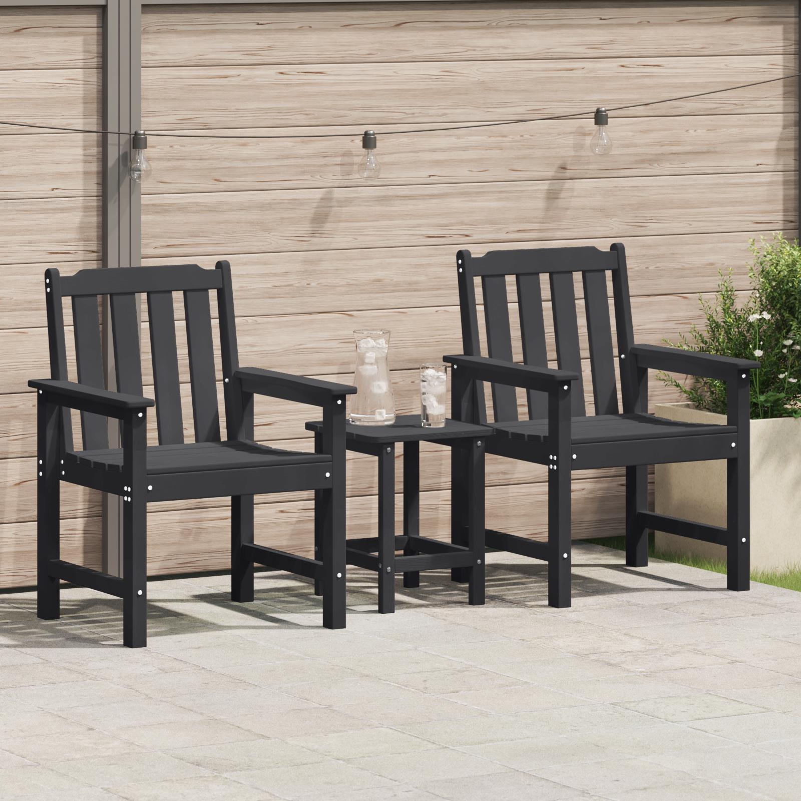 Havemødestole 2 stk Sort HDPE