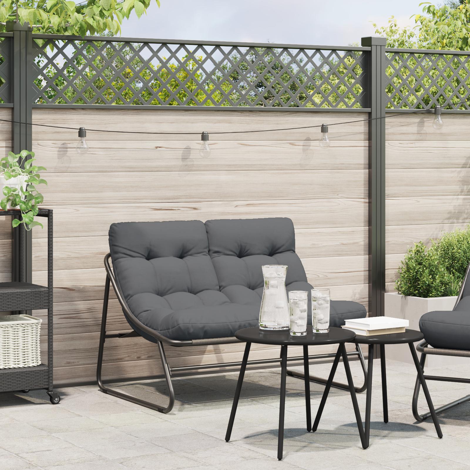 Havebænk med pude sort 110x80x71 cm stål