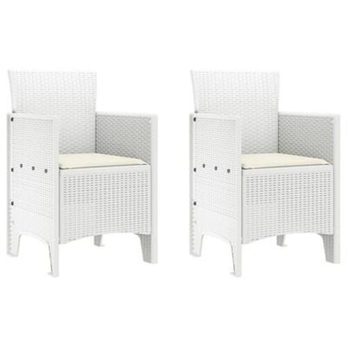Havestole med Hynder 2 stk Hvid Poly Rattan