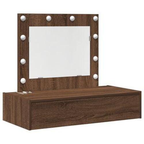 Vægmonteret Makeupbord med LED-lys Brun egetræ