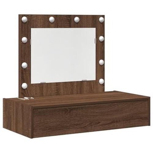 Vægmonteret Makeupbord med LED-lys Brun egetræ