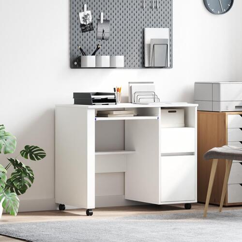 Hvidt Computerbord med Skuffer Hvid MDF, Spånplader Standard