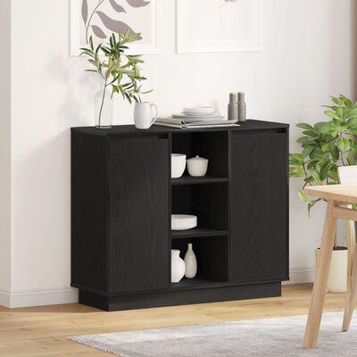Sideboard med LED Sort Eg 90x32x75 cm Konstrueret Træ