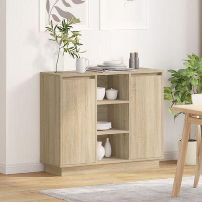Sideboard med LED Sonoma Eg 90x32x75 cm Konstrueret Træ
