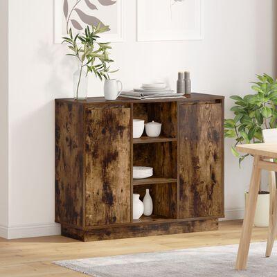 Sideboard med LED Røget Eg 90x32x75 cm Ingeniørtræ