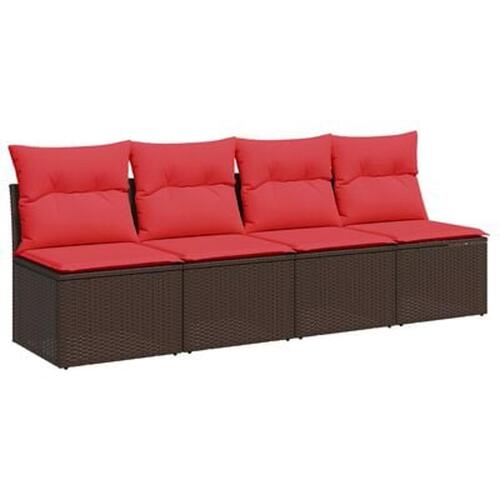 4-personers havesofa med hynder polyrattan brun