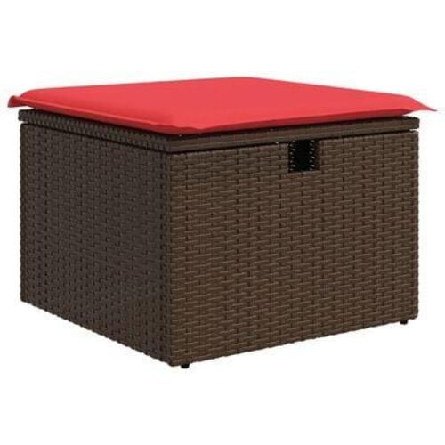 Haveskammel med hynde 55x55x37 cm polyrattan brun