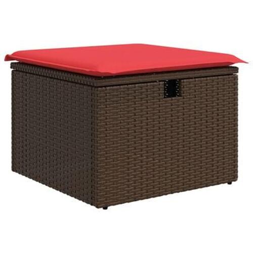 Haveskammel med hynde 55x55x37 cm polyrattan brun