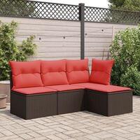 Haveskammel med hynde 55x55x37 cm polyrattan brun