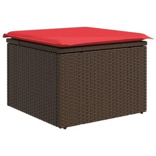 Haveskammel med hynde 55x55x37 cm polyrattan brun