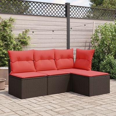 Haveskammel med hynde 55x55x37 cm polyrattan brun