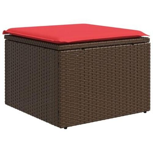Haveskammel med hynde 55x55x37 cm polyrattan brun