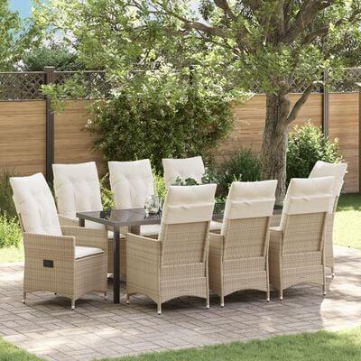 Have Spisebordssæt med pude 9 stk Beige Poly rattan billede