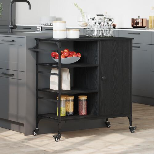 Køkkenvogn sort egetræ 87.5x38.5x84.5 cm konstrueret træ