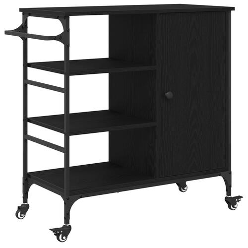 Køkkenvogn sort egetræ 87.5x38.5x84.5 cm konstrueret træ