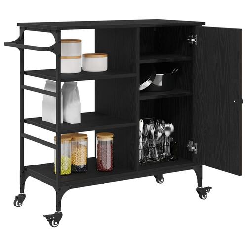 Køkkenvogn sort egetræ 87.5x38.5x84.5 cm konstrueret træ