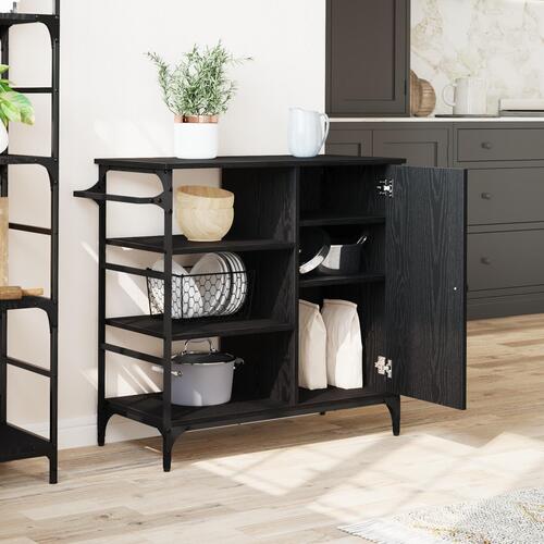 Køkkenvogn sort egetræ 87.5x38.5x84.5 cm konstrueret træ