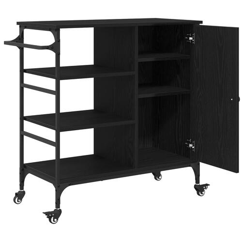 Køkkenvogn sort egetræ 87.5x38.5x84.5 cm konstrueret træ