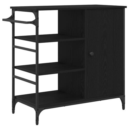 Køkkenvogn sort egetræ 87.5x38.5x84.5 cm konstrueret træ