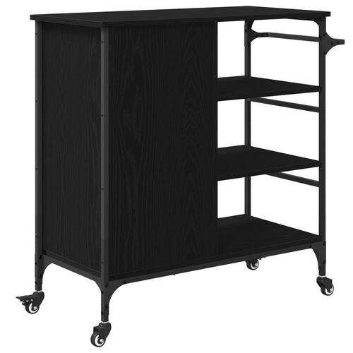 Køkkenvogn sort egetræ 87.5x38.5x84.5 cm konstrueret træ