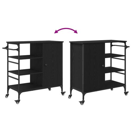 Køkkenvogn sort egetræ 87.5x38.5x84.5 cm konstrueret træ