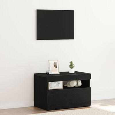 Sengebord med LED lys sort egetræ 60x35x40 cm konstrueret træ
