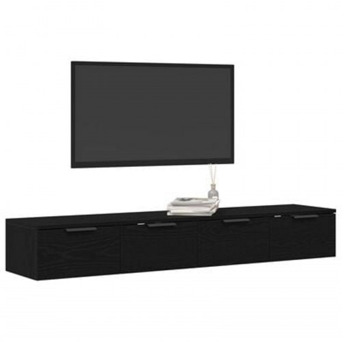 Vægskabe 2 stk Sort egetræ 68x30x20 cm Konstrueret træ