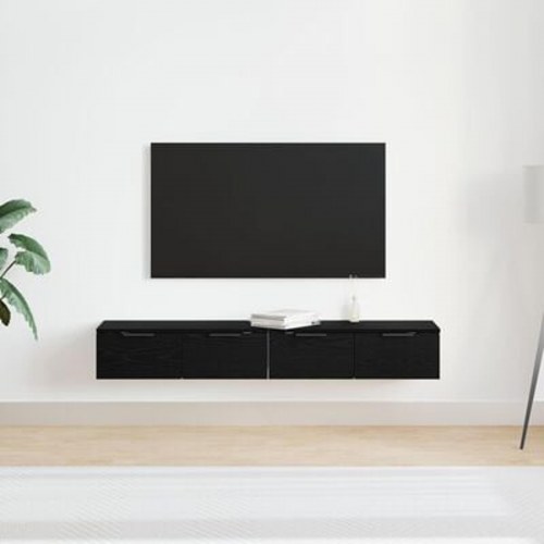 Vægskabe 2 stk Sort egetræ 68x30x20 cm Konstrueret træ