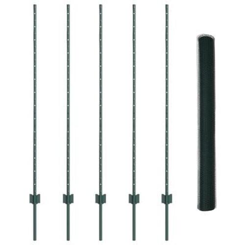 Hegnspæle 5 stk U-kanal grøn 140 cm stål, sekskantet hegn grøn 1,4x10 m stål