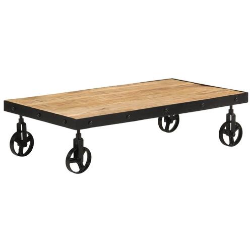 Sofabord med hjul massivt mangotræ 100x55x26 cm