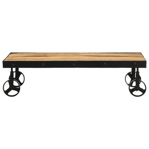 Sofabord med hjul massivt mangotræ 100x55x26 cm