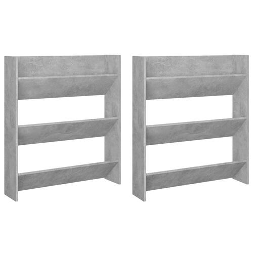 Væghængte skoskabe 2 stk. 80x18x90 cm spånplade betongrå