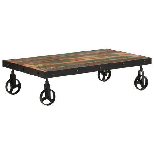 Sofabord med hjul 100x55x26 cm massivt genbrugstræ