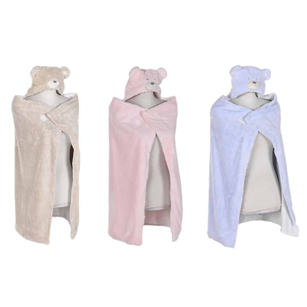 Baby tæpper med hætte - Blå/Beige/Pink, 100 × 75 cm (3 stk)