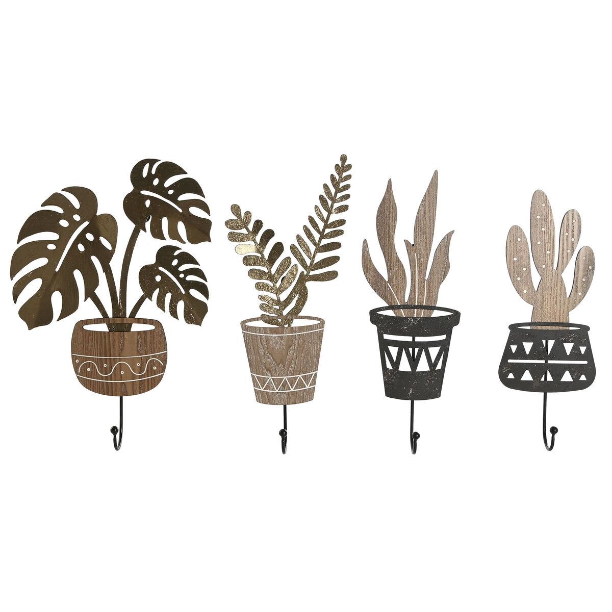 Knagerække til væg - natur, metal og MDF, 16 × 4 × 30 cm (4 stk.)