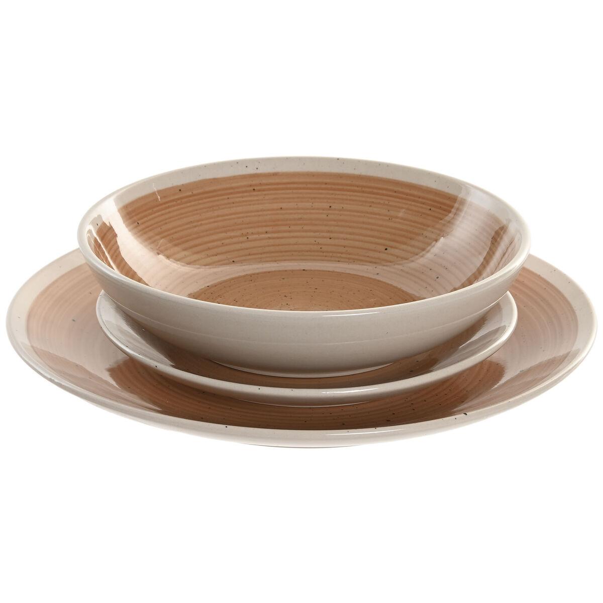 Spisestel i stentøj - hvid/orange, 18 dele