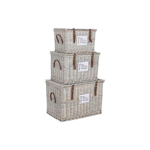Sæt med kister Home ESPRIT Natur flet 67 x 45 x 46 cm