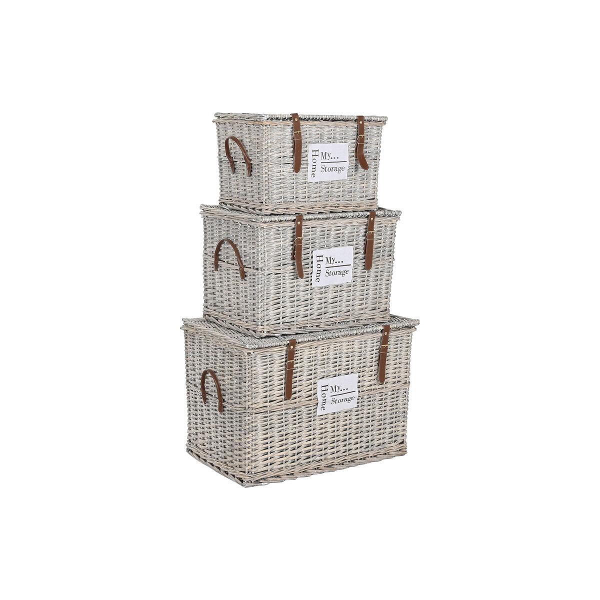 Sæt med kister Home ESPRIT Natur flet 67 x 45 x 46 cm