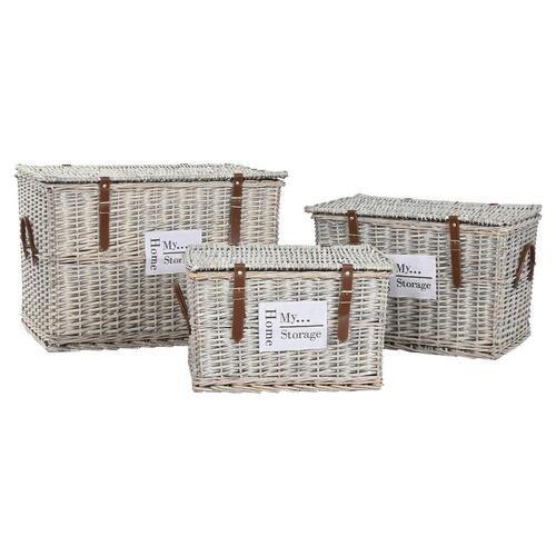 Sæt med kister Home ESPRIT Natur flet 67 x 45 x 46 cm