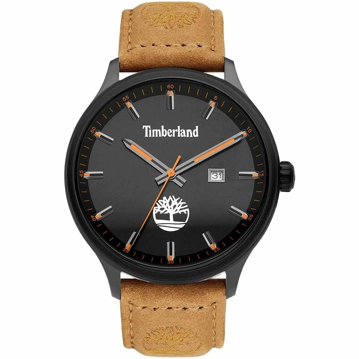 Herreur Timberland TDWGB2102201 - sort skive, brun læderrem (Ø 45 mm)