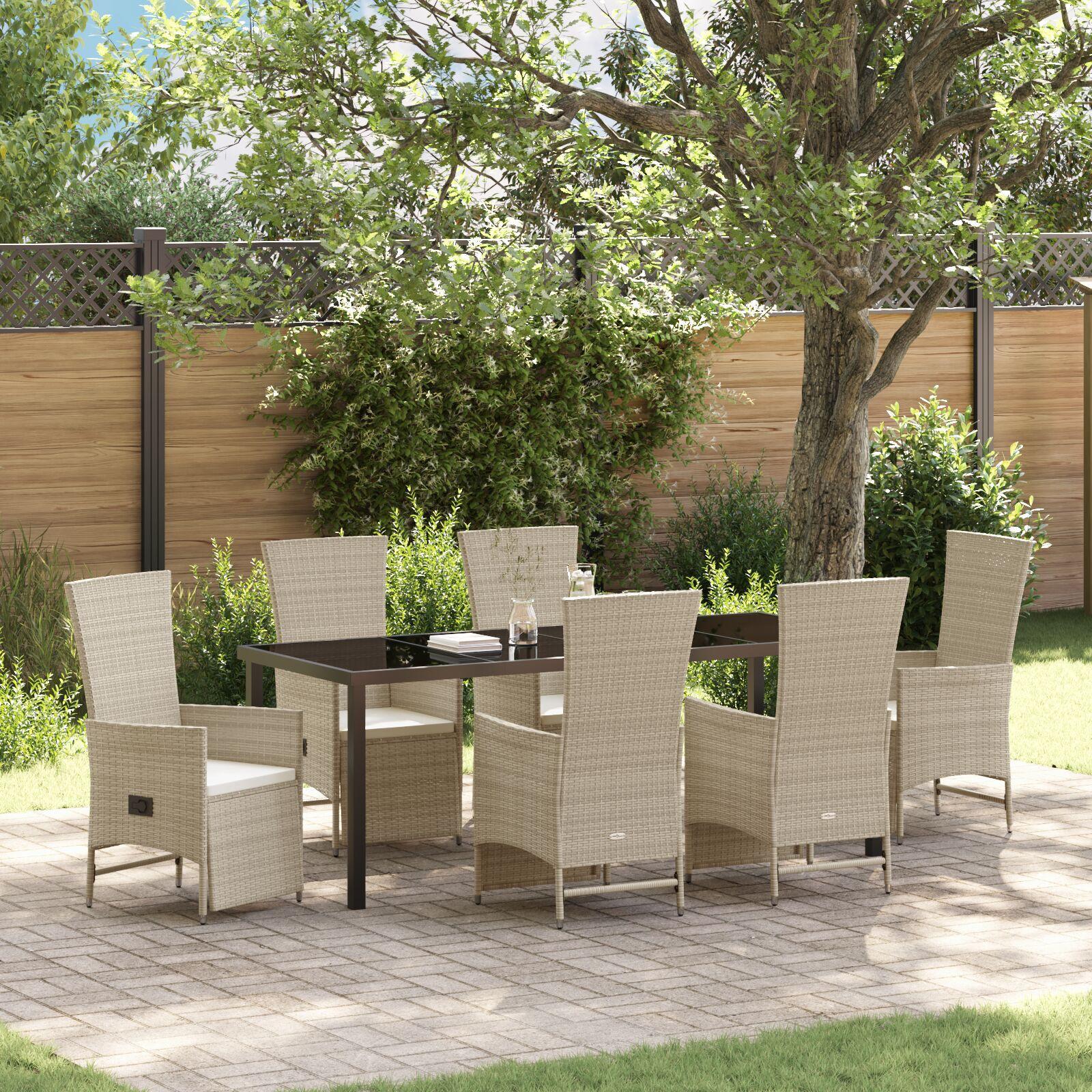 Have Spisebordssæt med pude 7 stk Beige polyrattan billede