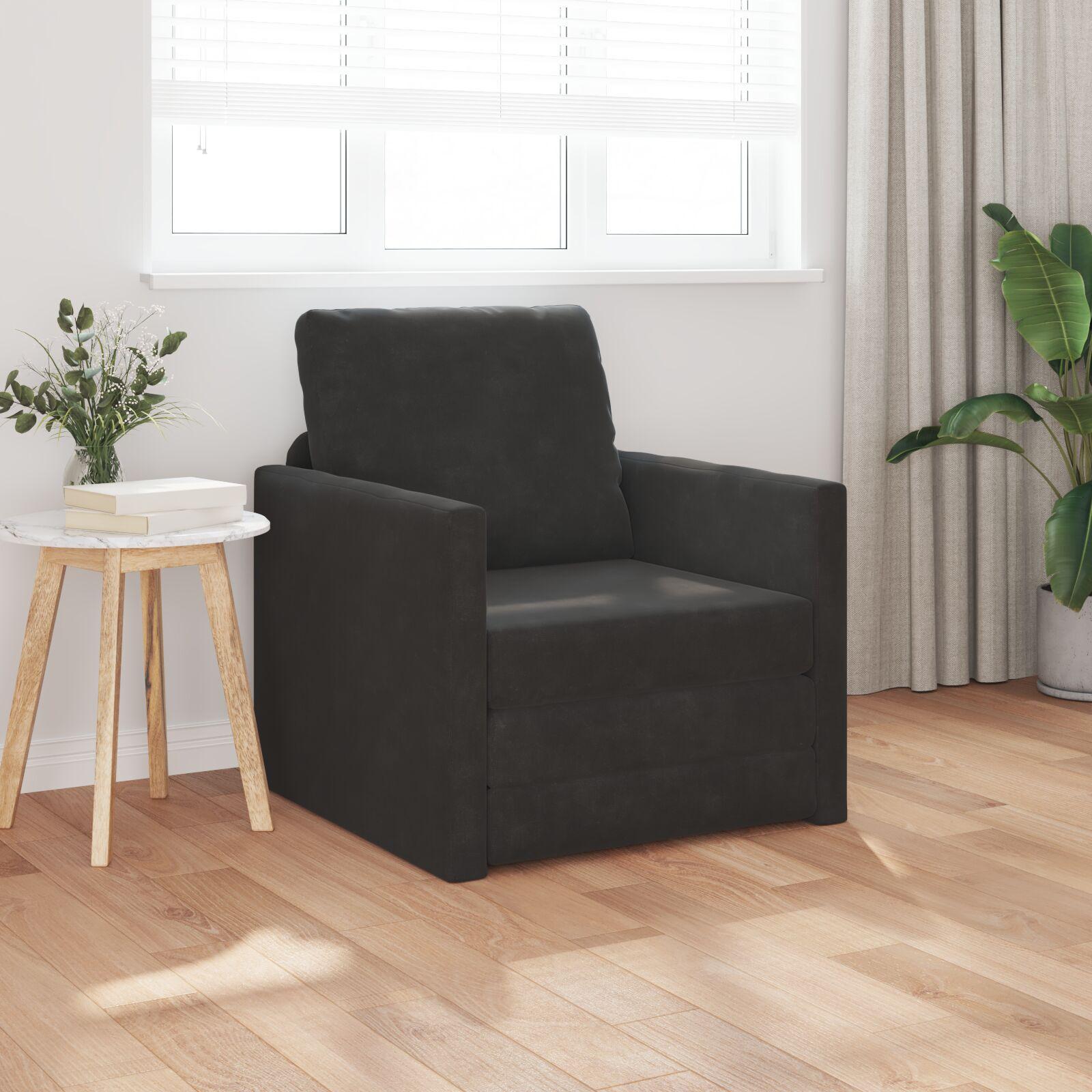 Gulv Sofa Seng 2-i-1 Sort 74x77x81 cm Fløjl